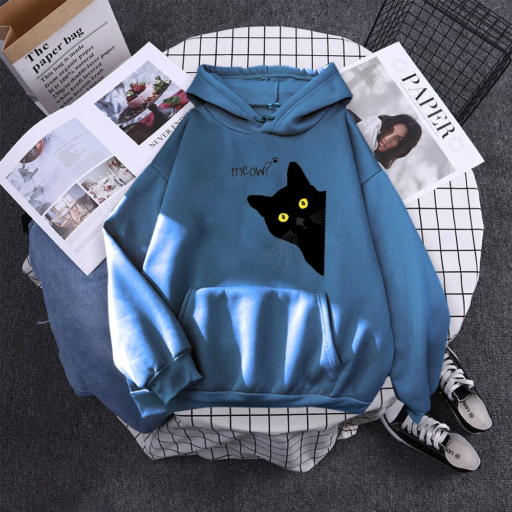 Hoody Big Black Cat Personality Print Hoodie Womens Streetwear Warm Hoodies For Girls Fashion Winter Women Sweatshirt And Hoodie