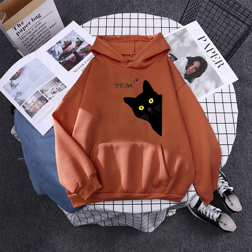 Hoody Big Black Cat Personality Print Hoodie Womens Streetwear Warm Hoodies For Girls Fashion Winter Women Sweatshirt And Hoodie