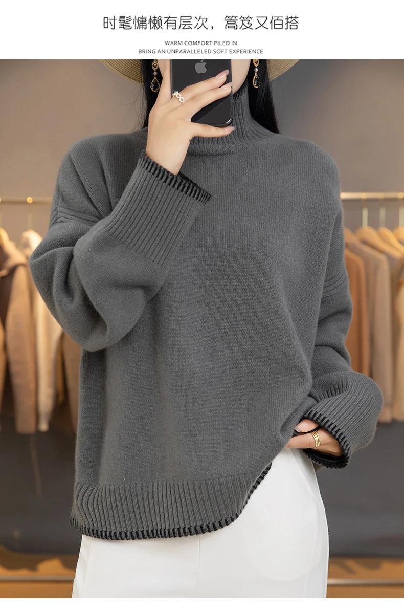 100% Pure Wool Sweater Women's 2025 Autumn and Winter New High Neck Pullover Fashionable Loose Plus Size Warm Knit Top