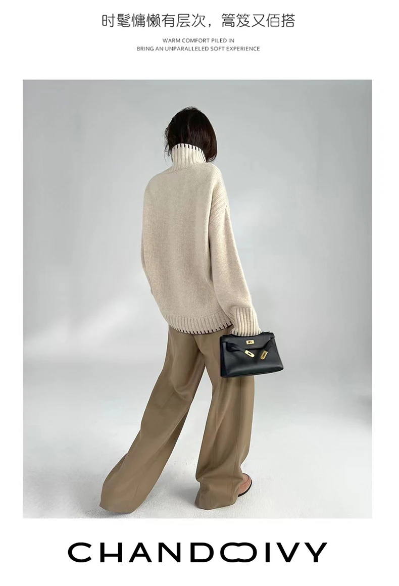 100% Pure Wool Sweater Women's 2025 Autumn and Winter New High Neck Pullover Fashionable Loose Plus Size Warm Knit Top