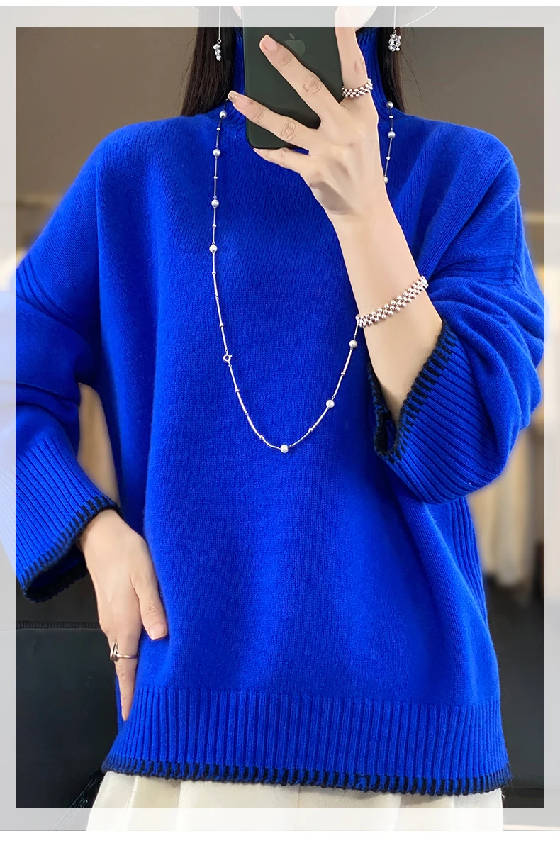 100% Pure Wool Sweater Women's 2025 Autumn and Winter New High Neck Pullover Fashionable Loose Plus Size Warm Knit Top