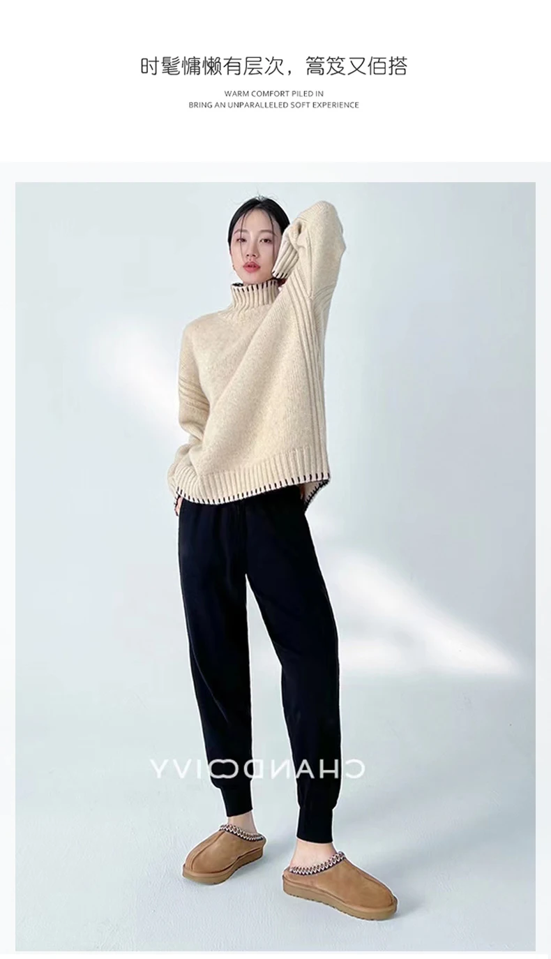 100% Pure Wool Sweater Women's 2025 Autumn and Winter New High Neck Pullover Fashionable Loose Plus Size Warm Knit Top
