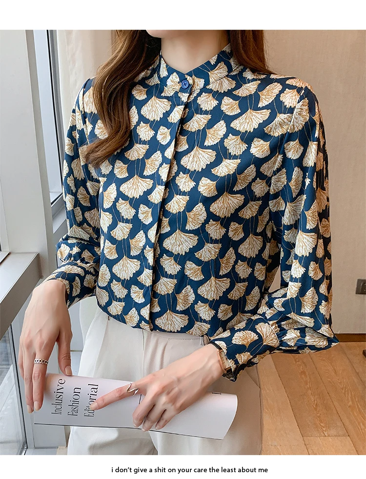 France style Women Blouses ginkgo printed ladies shirts Spring Autumn Long Sleeve Shirts Tops Blusas Mujer
