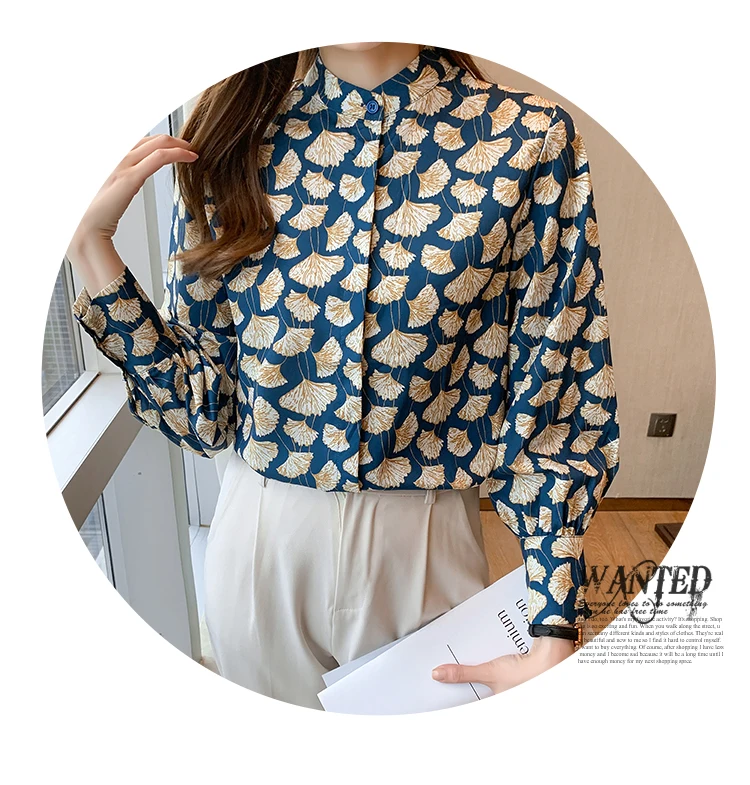 France style Women Blouses ginkgo printed ladies shirts Spring Autumn Long Sleeve Shirts Tops Blusas Mujer