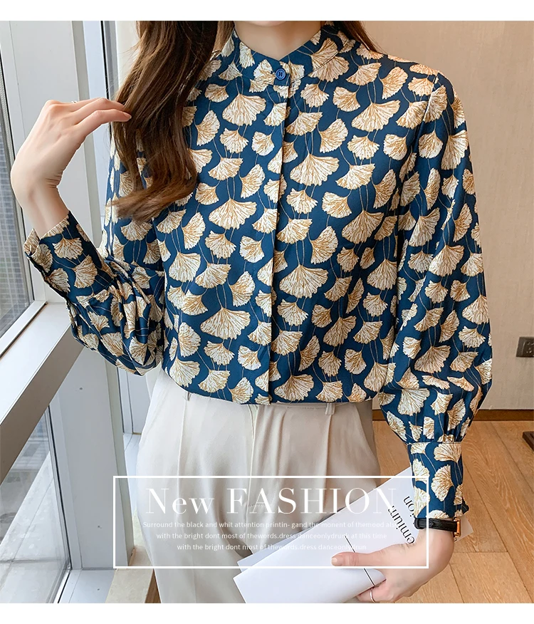 France style Women Blouses ginkgo printed ladies shirts Spring Autumn Long Sleeve Shirts Tops Blusas Mujer