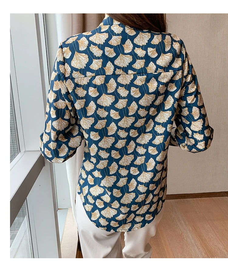 France style Women Blouses ginkgo printed ladies shirts Spring Autumn Long Sleeve Shirts Tops Blusas Mujer