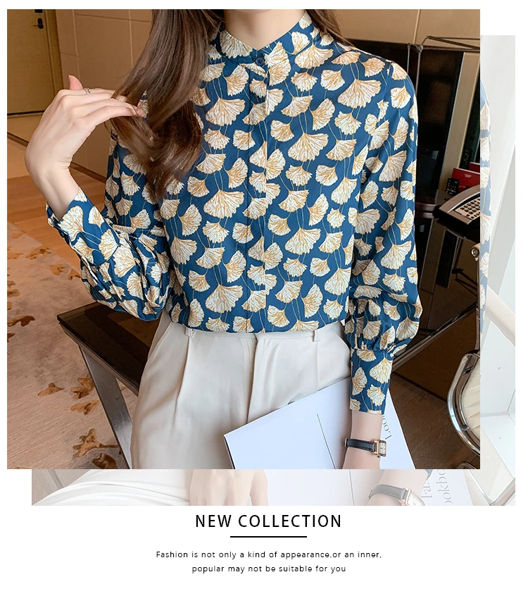 France style Women Blouses ginkgo printed ladies shirts Spring Autumn Long Sleeve Shirts Tops Blusas Mujer