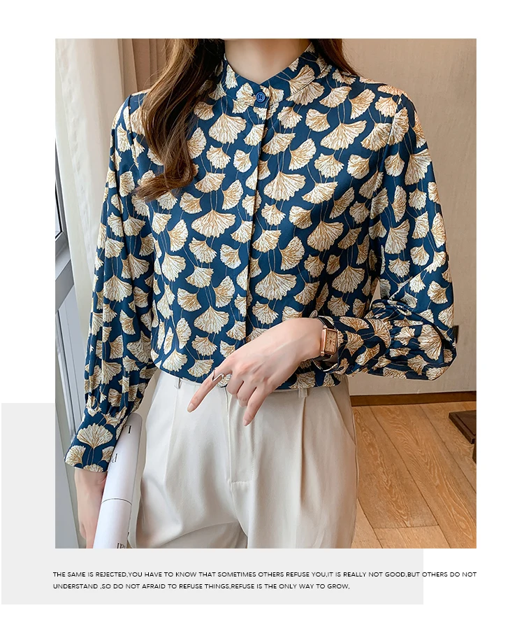France style Women Blouses ginkgo printed ladies shirts Spring Autumn Long Sleeve Shirts Tops Blusas Mujer