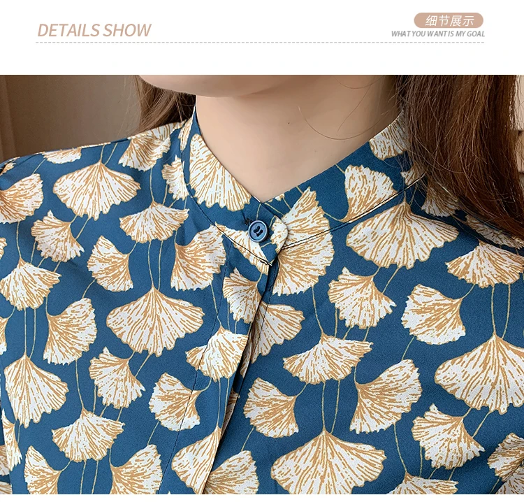 France style Women Blouses ginkgo printed ladies shirts Spring Autumn Long Sleeve Shirts Tops Blusas Mujer