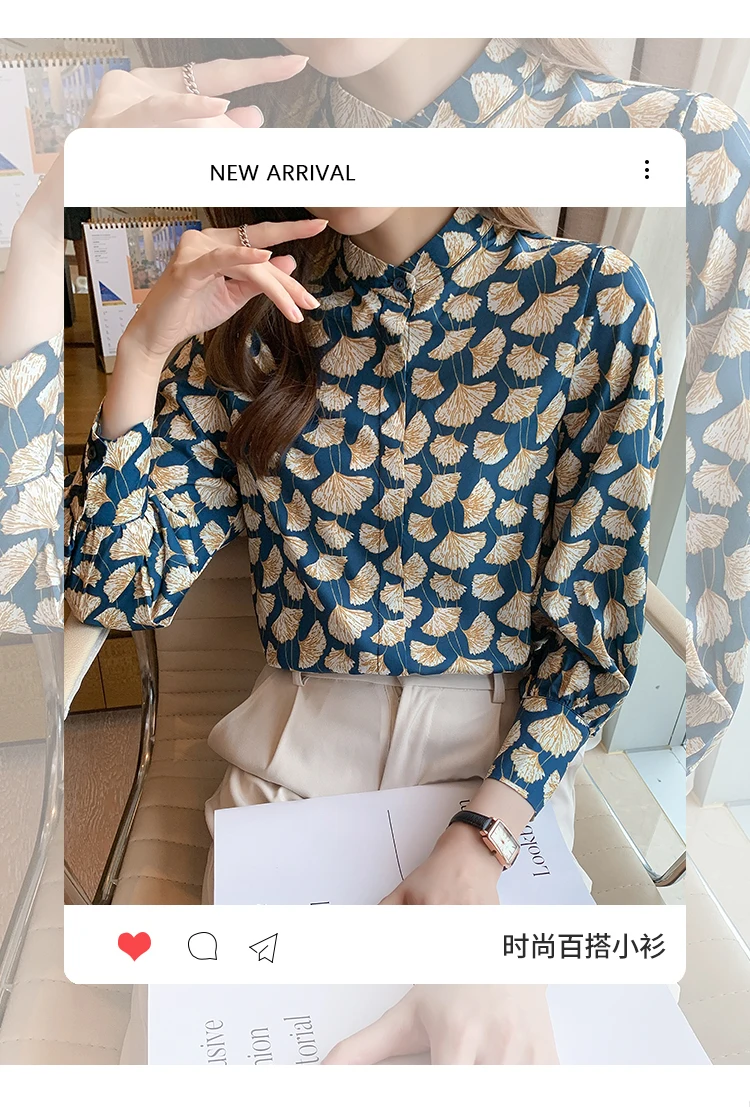 France style Women Blouses ginkgo printed ladies shirts Spring Autumn Long Sleeve Shirts Tops Blusas Mujer
