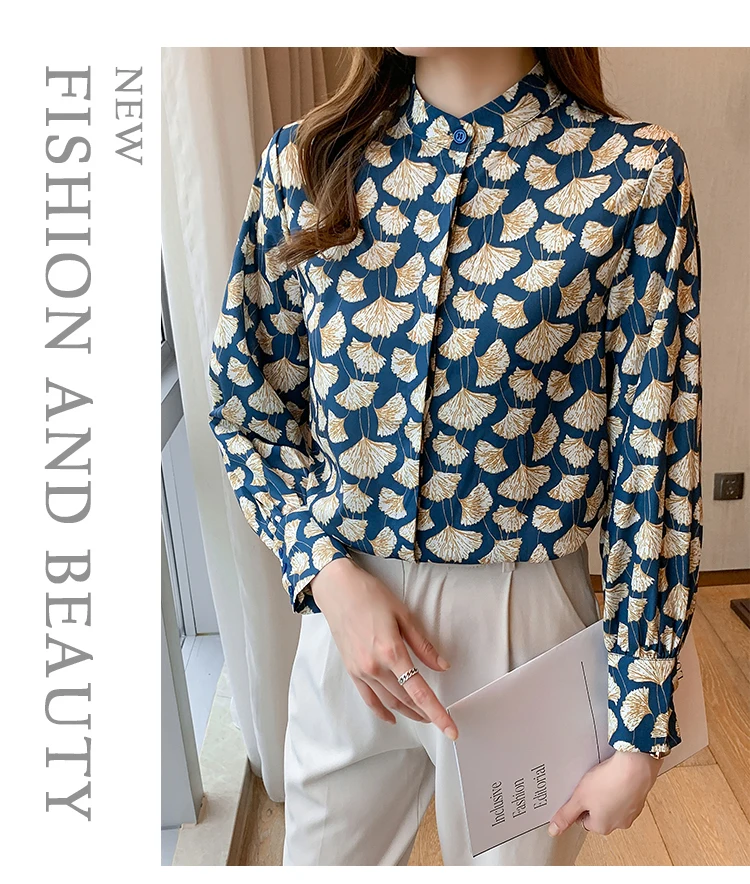 France style Women Blouses ginkgo printed ladies shirts Spring Autumn Long Sleeve Shirts Tops Blusas Mujer