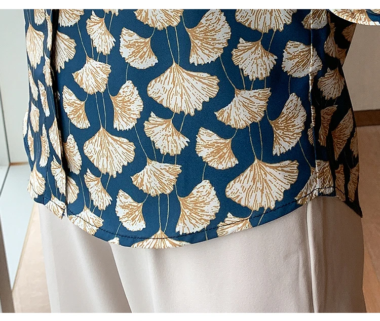 France style Women Blouses ginkgo printed ladies shirts Spring Autumn Long Sleeve Shirts Tops Blusas Mujer