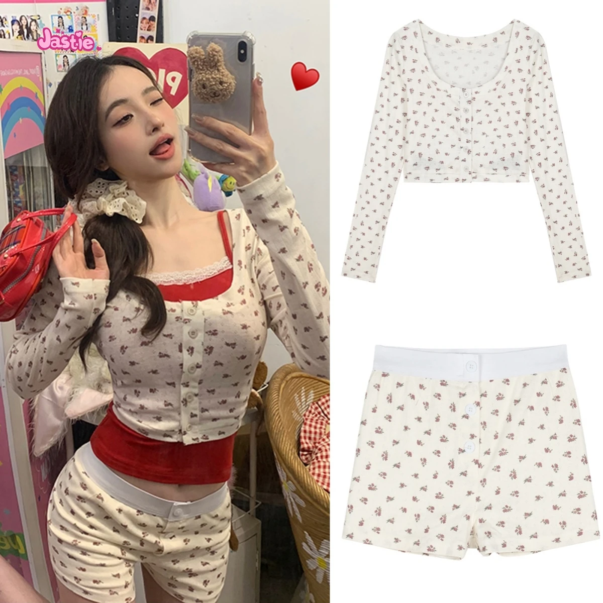 Chic Floral Print Cotton Shorts Women Summer Casual Elastic High Waist Eyelet Sweatshorts Woman Vintage Sweet Boho Shorts 2024