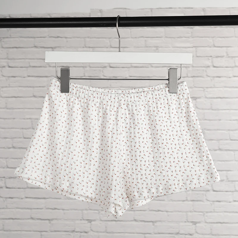 Chic Floral Print Cotton Shorts Women Summer Casual Elastic High Waist Eyelet Sweatshorts Woman Vintage Sweet Boho Shorts 2024