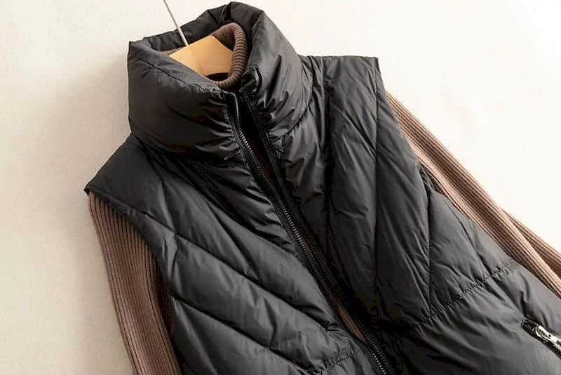 Waistcoats for Women Stand Collar Vests Casual Cotton Added Cardigans Korean Style Loose Mid Length Quilted Jacket Women Tops