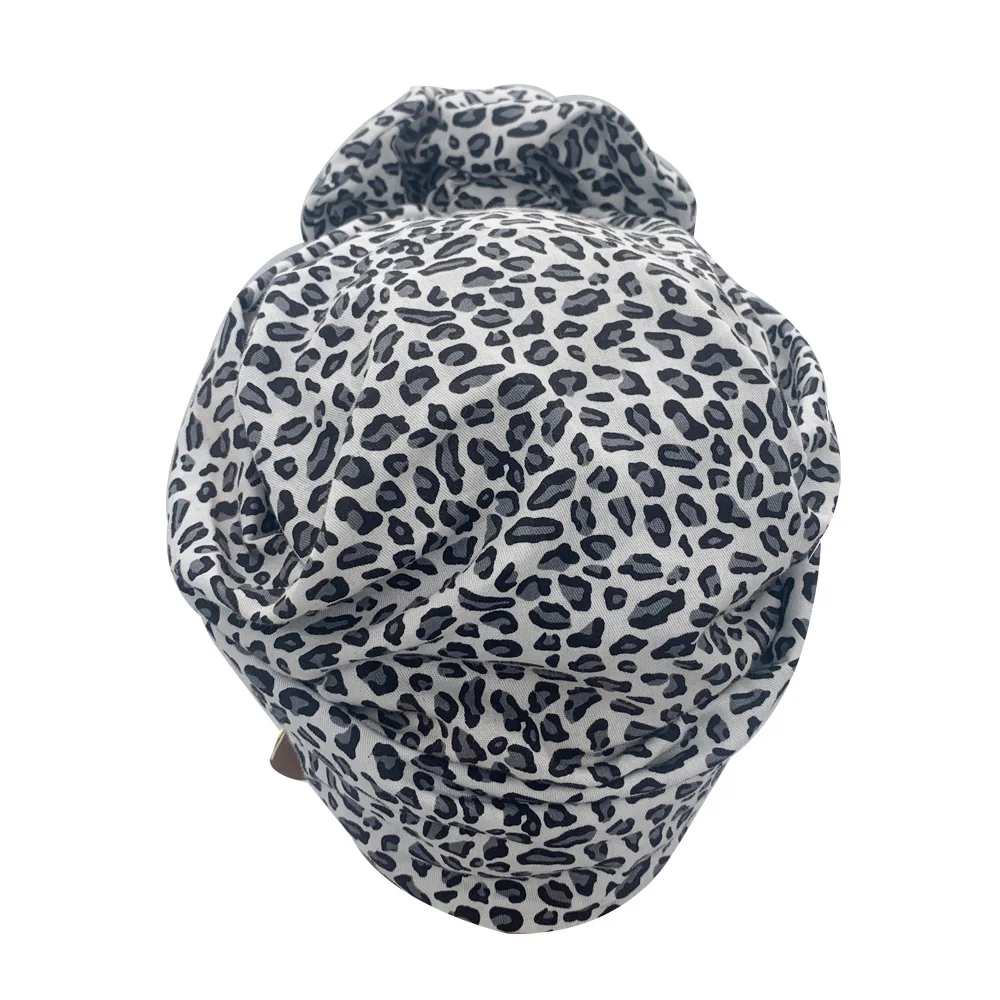 2023 Leopard Printed Women's Turban Cap Cotton Lady Twisted Head Wraps French Retro Female Bonnet Hat Female Hair Cover Beanies