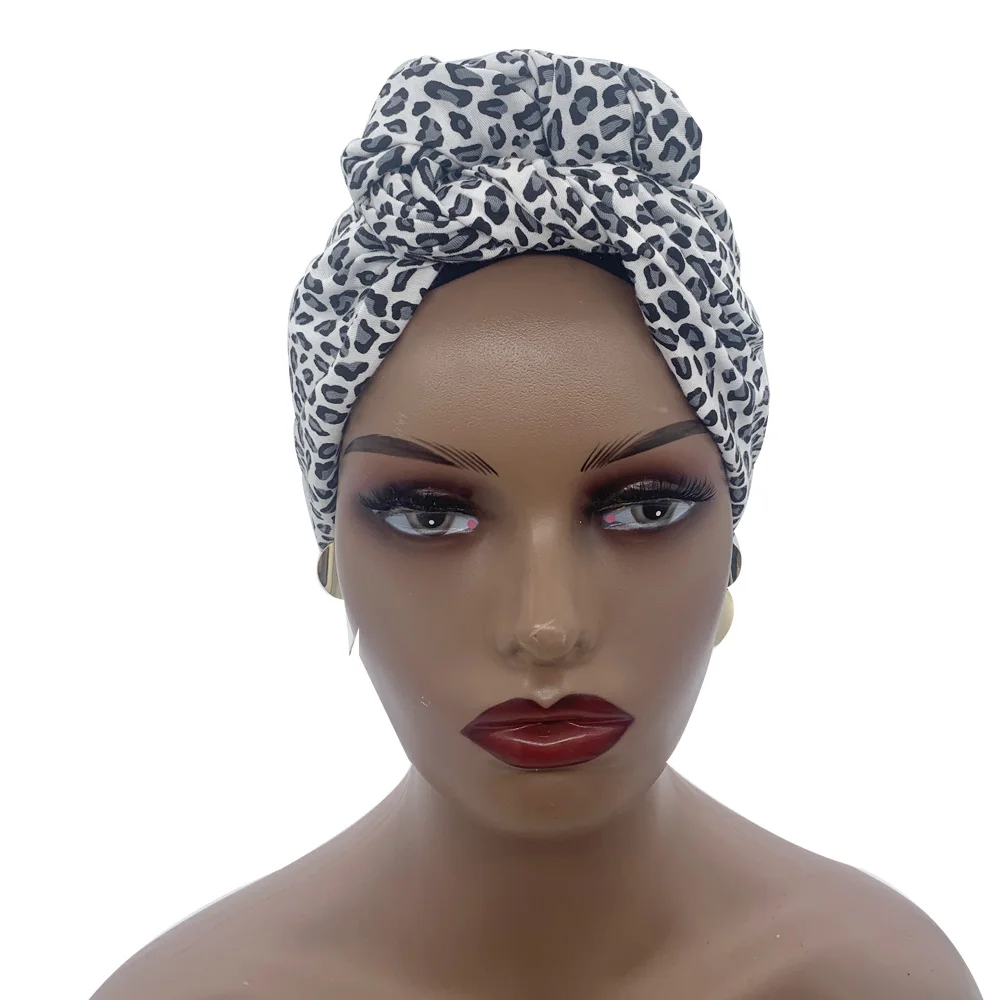 2023 Leopard Printed Women's Turban Cap Cotton Lady Twisted Head Wraps French Retro Female Bonnet Hat Female Hair Cover Beanies