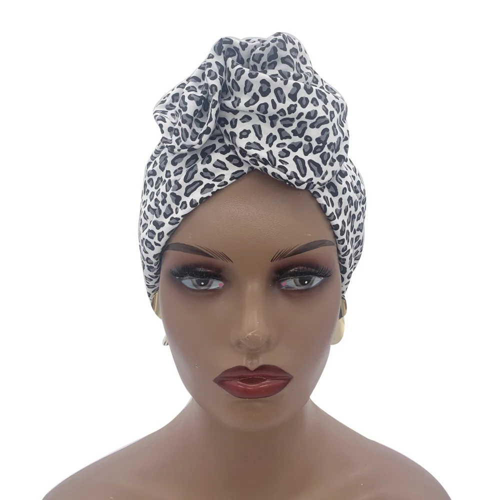 2023 Leopard Printed Women's Turban Cap Cotton Lady Twisted Head Wraps French Retro Female Bonnet Hat Female Hair Cover Beanies