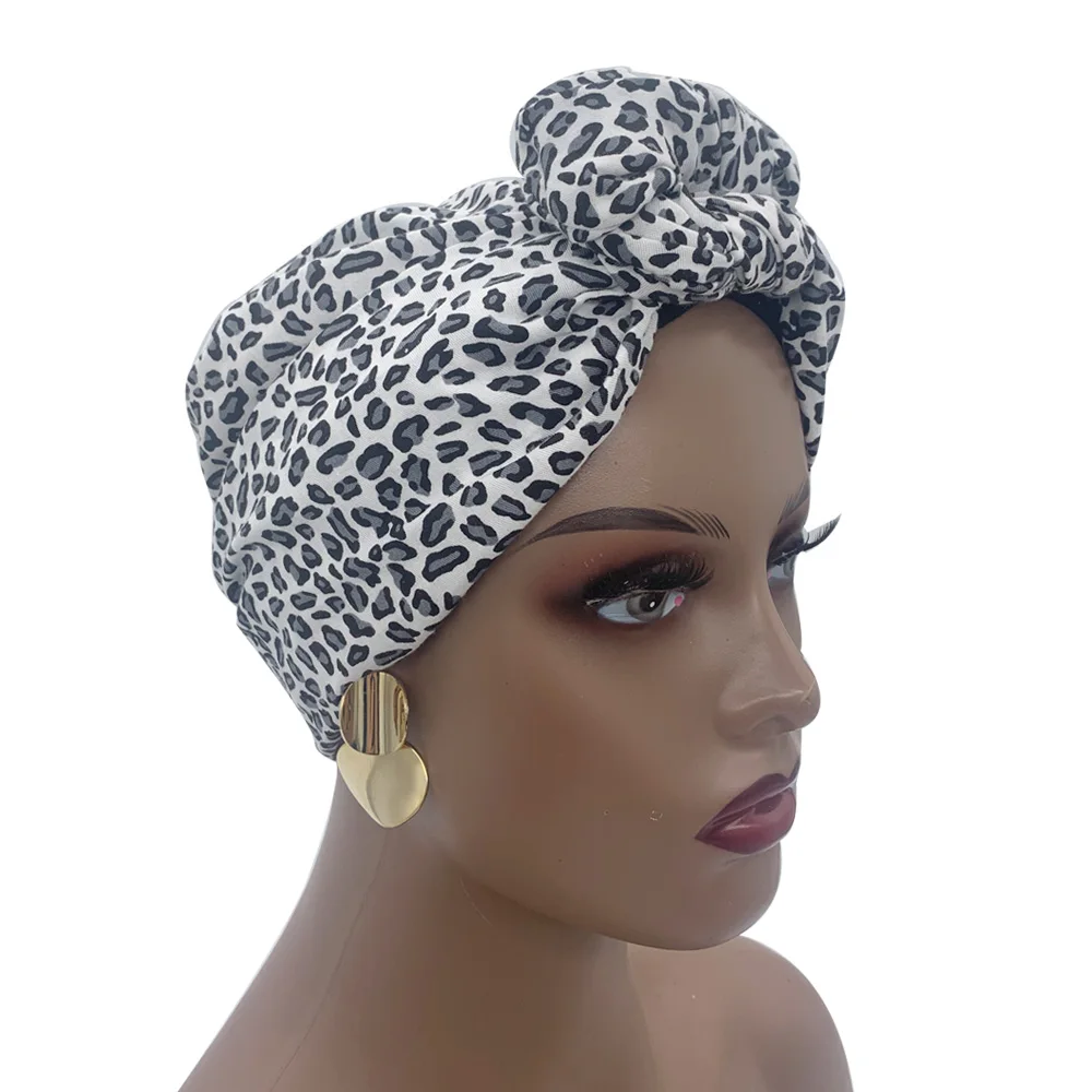 2023 Leopard Printed Women's Turban Cap Cotton Lady Twisted Head Wraps French Retro Female Bonnet Hat Female Hair Cover Beanies