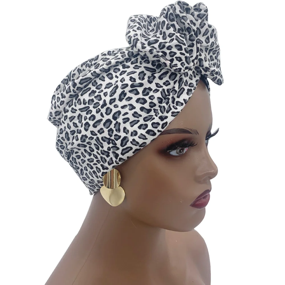 2023 Leopard Printed Women's Turban Cap Cotton Lady Twisted Head Wraps French Retro Female Bonnet Hat Female Hair Cover Beanies