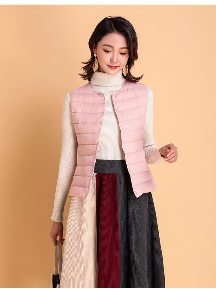 2026 New Arrivals Autumn Winter Warm Women Sleeveless Down Liner Waist Coat Female Ultra Light White Duck Down Vest Jackets
