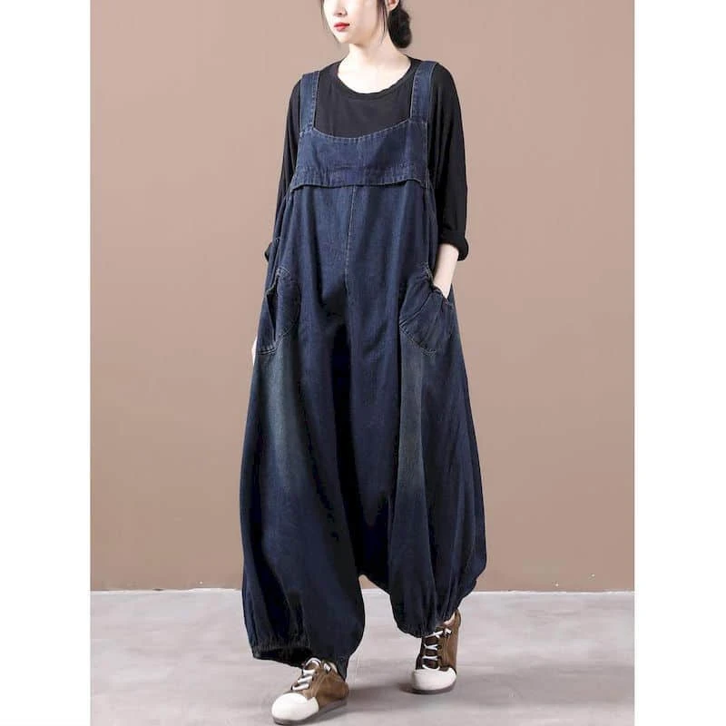 Oversized Denim Jumpsuits for Women Korean Style Playsuit Wide Leg Pants Loose Trousers Overalls for Women Clothes One-piece