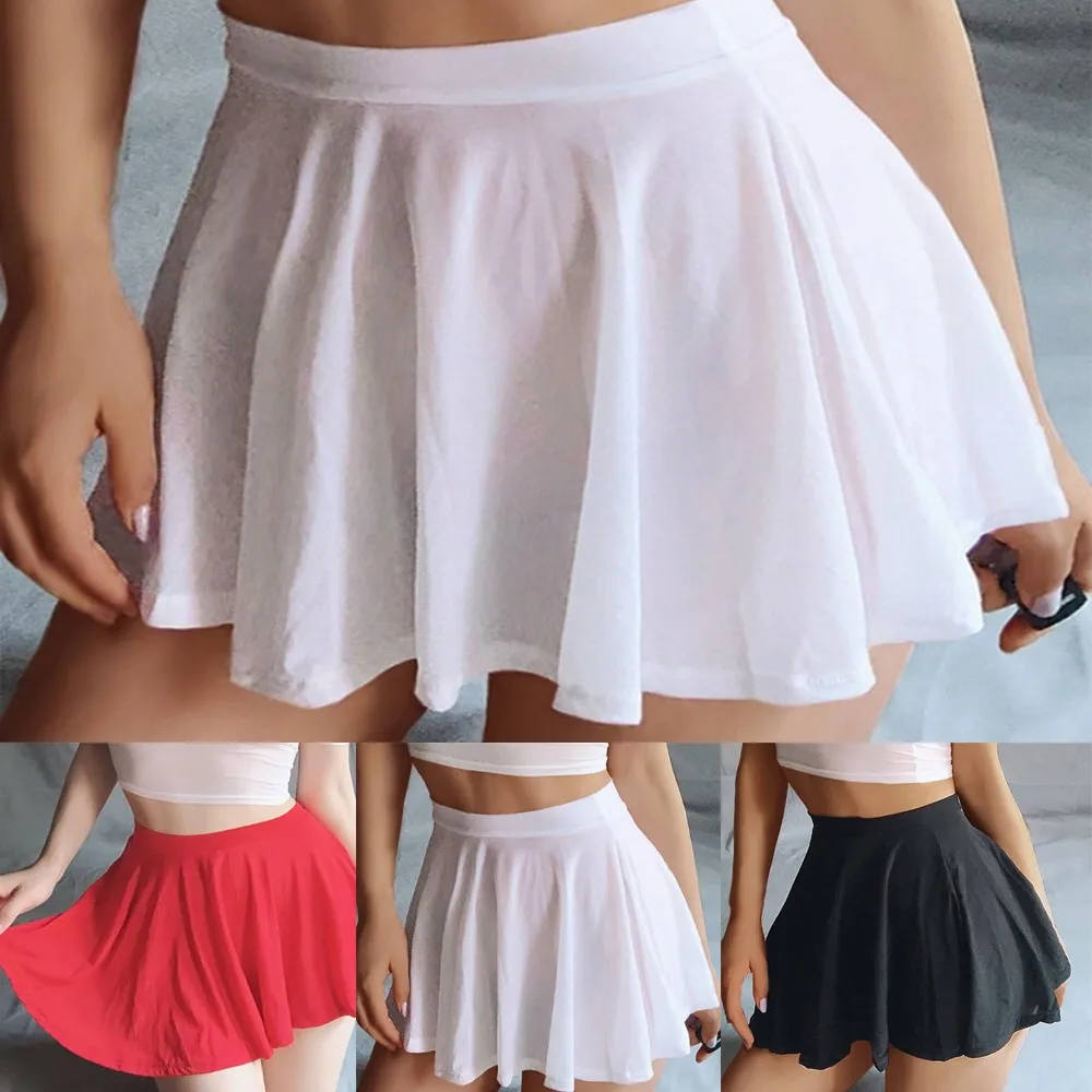 2023 New Women Costume Pleated Skirt A-Line Sexy Lingerie Sheer See Through Skirts Loose Fitting High Waisted Yoga Sports Skirt