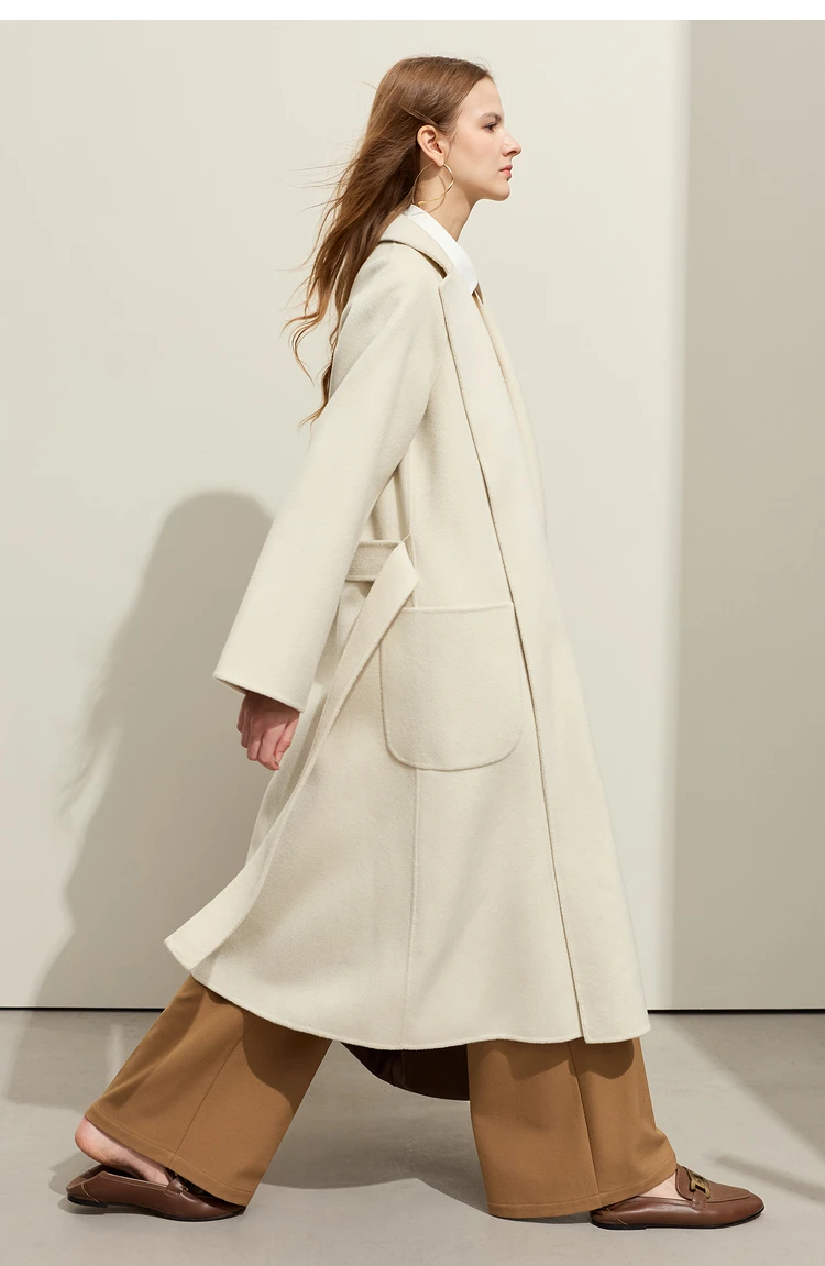 AMII Minimalist Wool Coat For Women 2024 Winter Blazer Collar With Belt Vintage Korean Fashion Long Blends Jacket 12424102