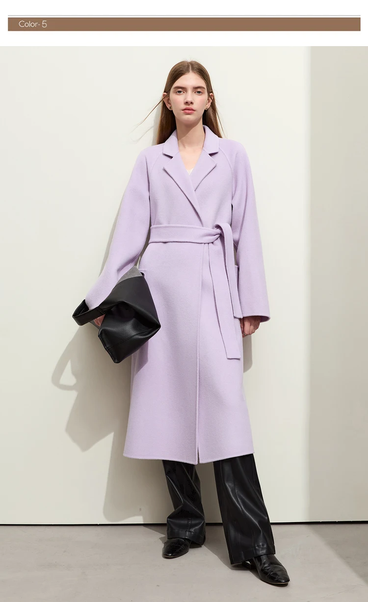 AMII Minimalist Wool Coat For Women 2024 Winter Blazer Collar With Belt Vintage Korean Fashion Long Blends Jacket 12424102