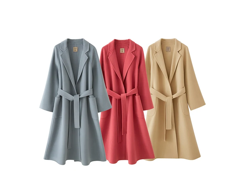 AMII Minimalist Wool Coat For Women 2024 Winter Blazer Collar With Belt Vintage Korean Fashion Long Blends Jacket 12424102