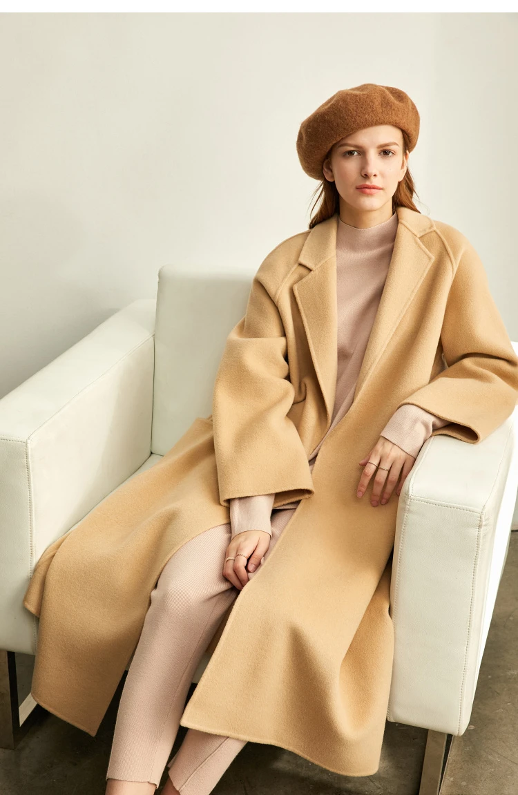 AMII Minimalist Wool Coat For Women 2024 Winter Blazer Collar With Belt Vintage Korean Fashion Long Blends Jacket 12424102