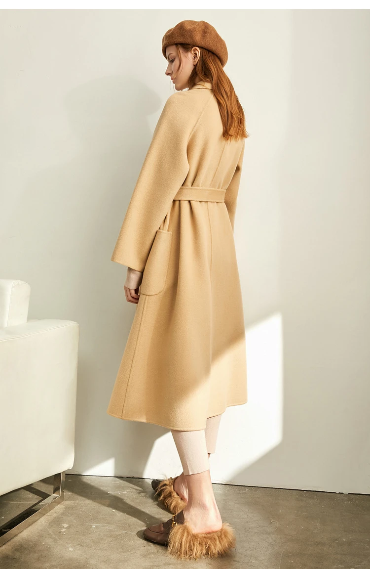 AMII Minimalist Wool Coat For Women 2024 Winter Blazer Collar With Belt Vintage Korean Fashion Long Blends Jacket 12424102