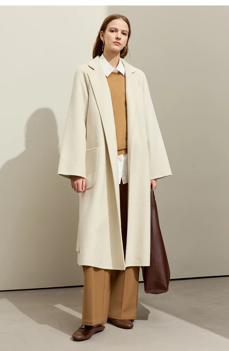 AMII Minimalist Wool Coat For Women 2024 Winter Blazer Collar With Belt Vintage Korean Fashion Long Blends Jacket 12424102