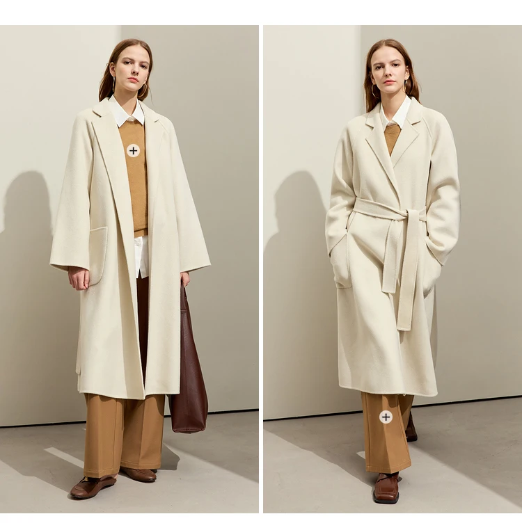 AMII Minimalist Wool Coat For Women 2024 Winter Blazer Collar With Belt Vintage Korean Fashion Long Blends Jacket 12424102