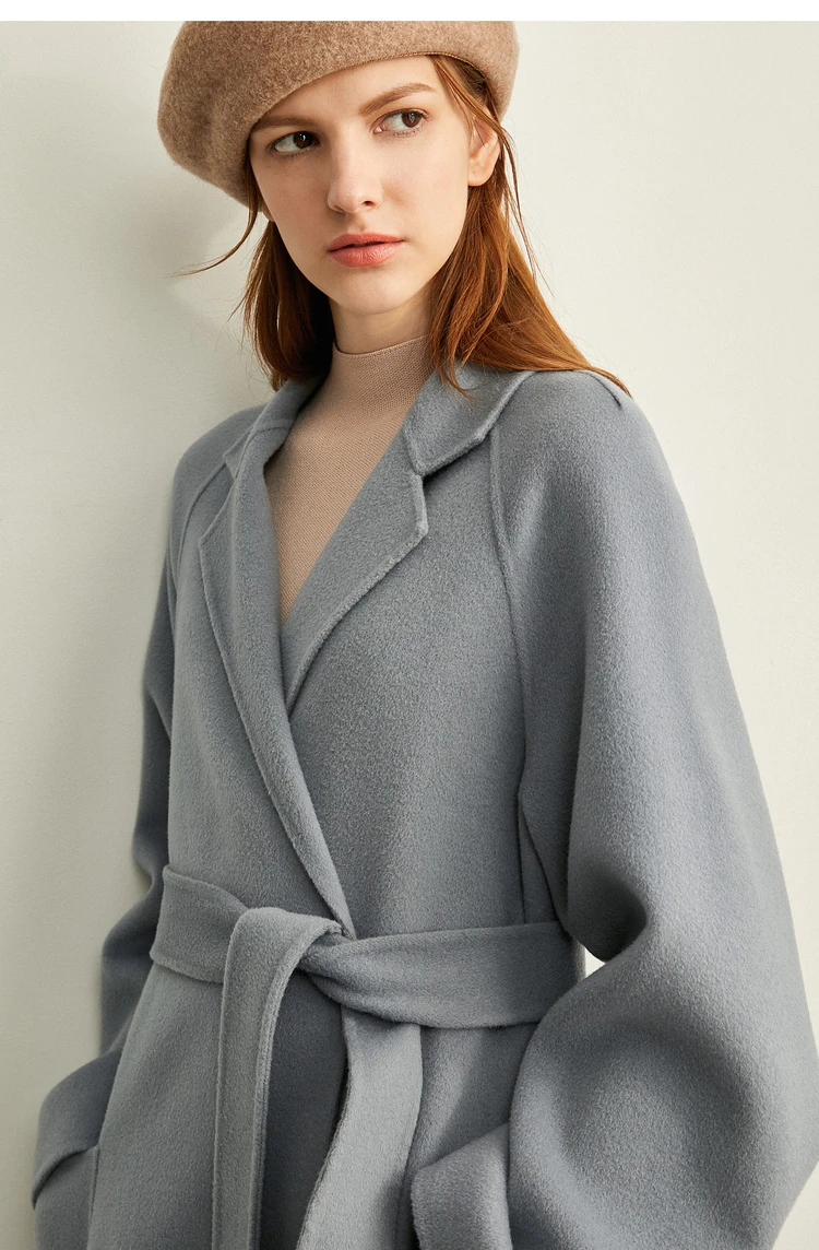 AMII Minimalist Wool Coat For Women 2024 Winter Blazer Collar With Belt Vintage Korean Fashion Long Blends Jacket 12424102