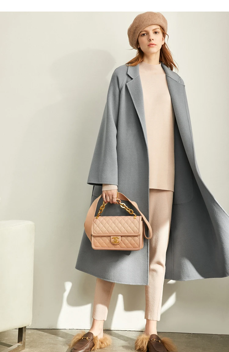 AMII Minimalist Wool Coat For Women 2024 Winter Blazer Collar With Belt Vintage Korean Fashion Long Blends Jacket 12424102