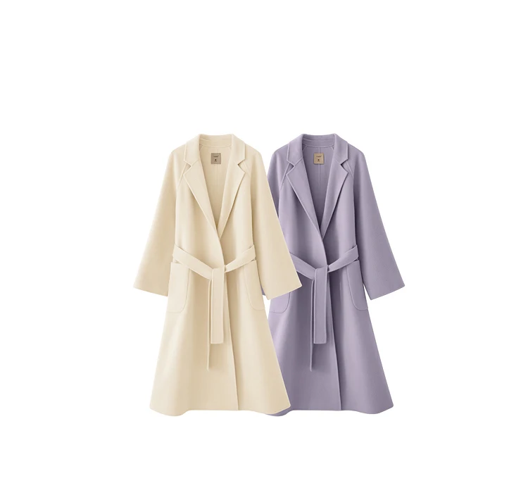 AMII Minimalist Wool Coat For Women 2024 Winter Blazer Collar With Belt Vintage Korean Fashion Long Blends Jacket 12424102