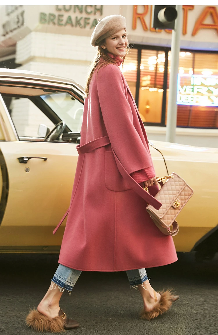 AMII Minimalist Wool Coat For Women 2024 Winter Blazer Collar With Belt Vintage Korean Fashion Long Blends Jacket 12424102