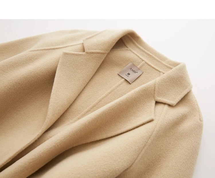 AMII Minimalist Wool Coat For Women 2024 Winter Blazer Collar With Belt Vintage Korean Fashion Long Blends Jacket 12424102