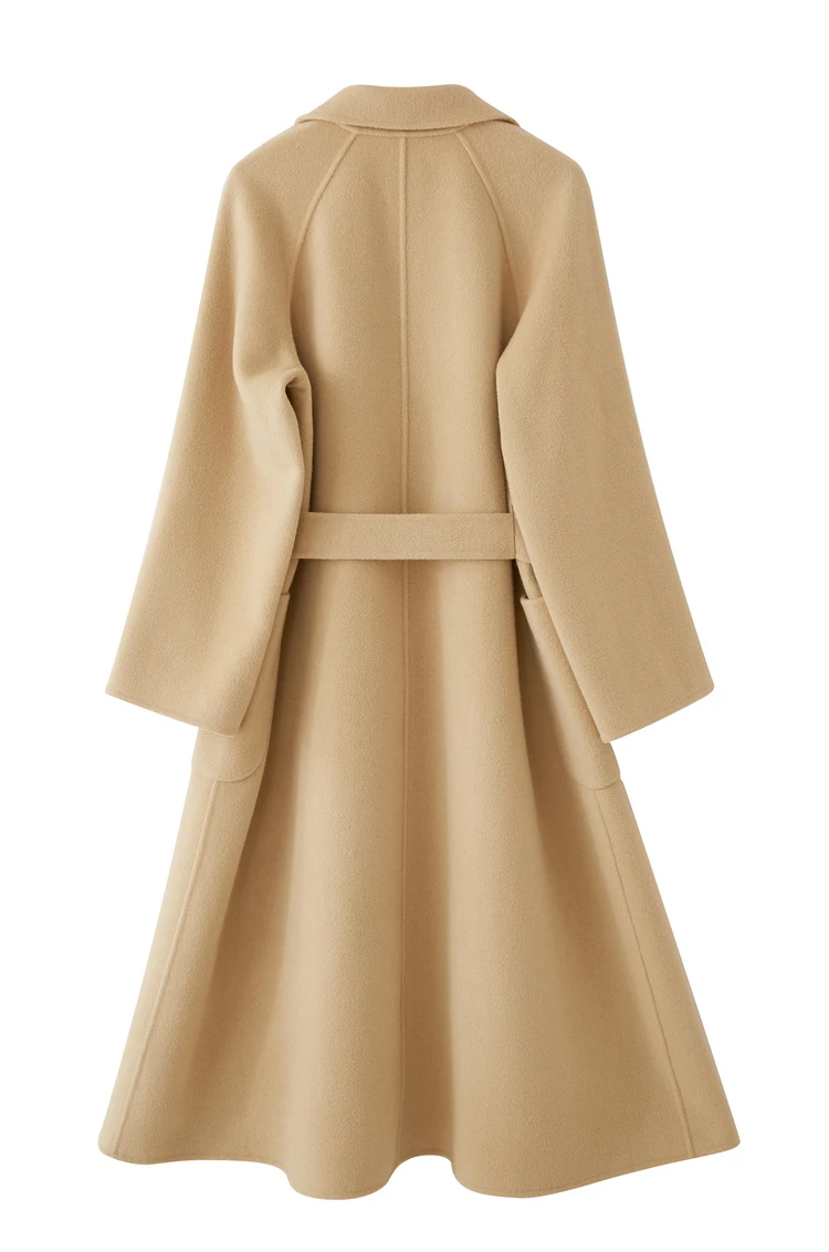 AMII Minimalist Wool Coat For Women 2024 Winter Blazer Collar With Belt Vintage Korean Fashion Long Blends Jacket 12424102