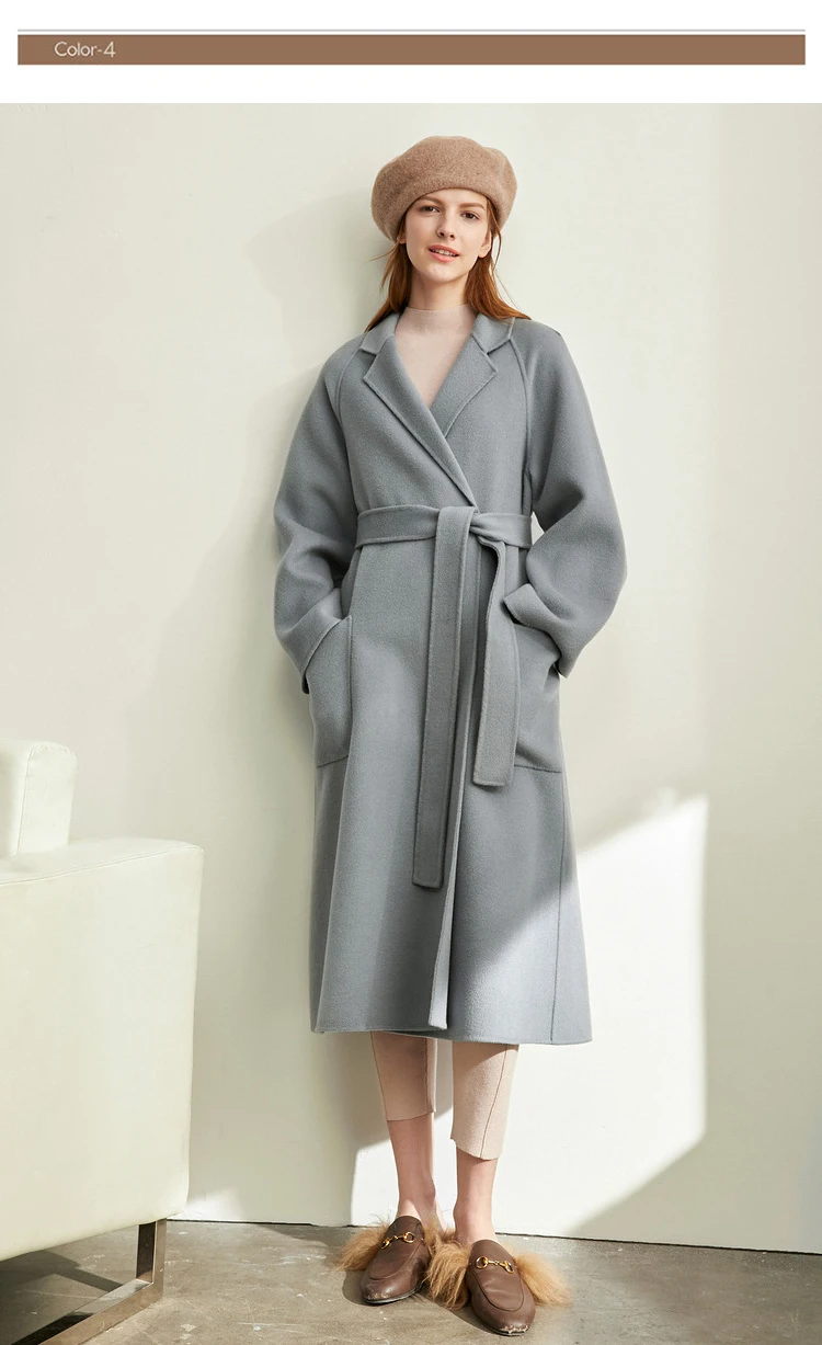 AMII Minimalist Wool Coat For Women 2024 Winter Blazer Collar With Belt Vintage Korean Fashion Long Blends Jacket 12424102
