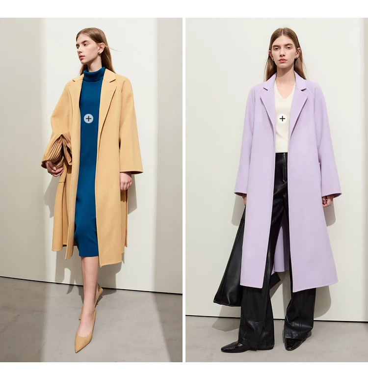 AMII Minimalist Wool Coat For Women 2024 Winter Blazer Collar With Belt Vintage Korean Fashion Long Blends Jacket 12424102
