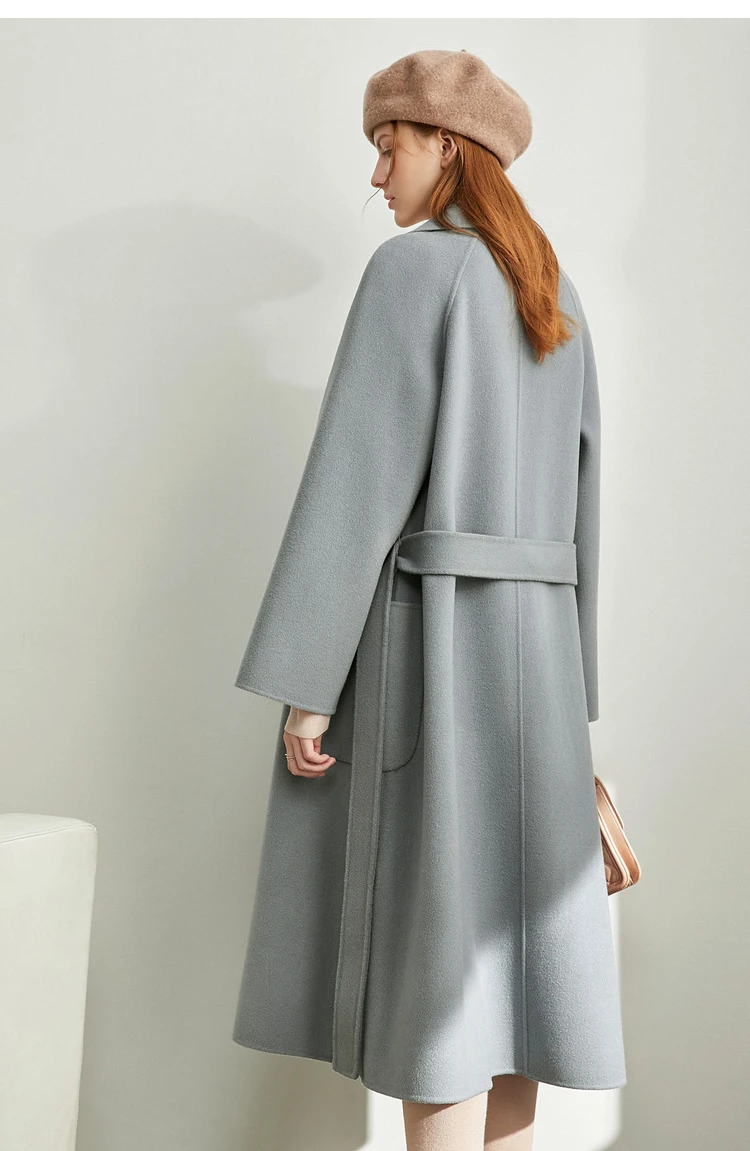 AMII Minimalist Wool Coat For Women 2024 Winter Blazer Collar With Belt Vintage Korean Fashion Long Blends Jacket 12424102