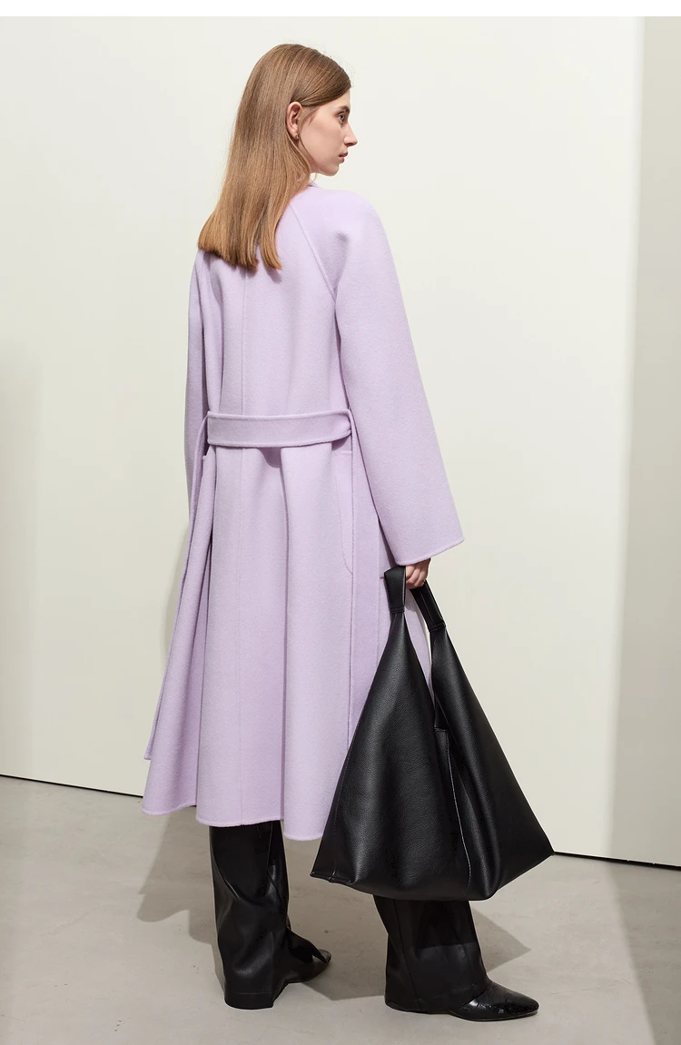 AMII Minimalist Wool Coat For Women 2024 Winter Blazer Collar With Belt Vintage Korean Fashion Long Blends Jacket 12424102