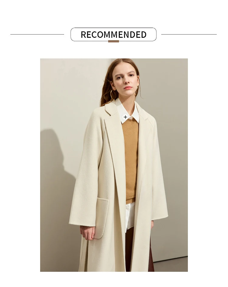 AMII Minimalist Wool Coat For Women 2024 Winter Blazer Collar With Belt Vintage Korean Fashion Long Blends Jacket 12424102