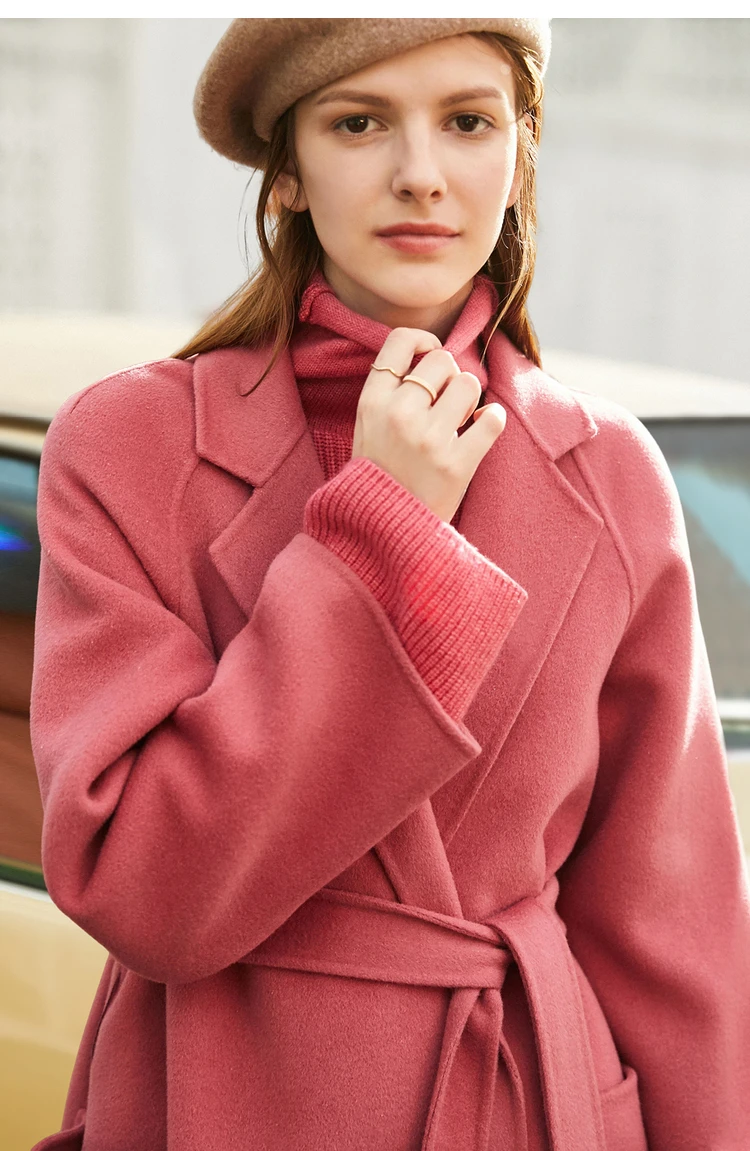 AMII Minimalist Wool Coat For Women 2024 Winter Blazer Collar With Belt Vintage Korean Fashion Long Blends Jacket 12424102