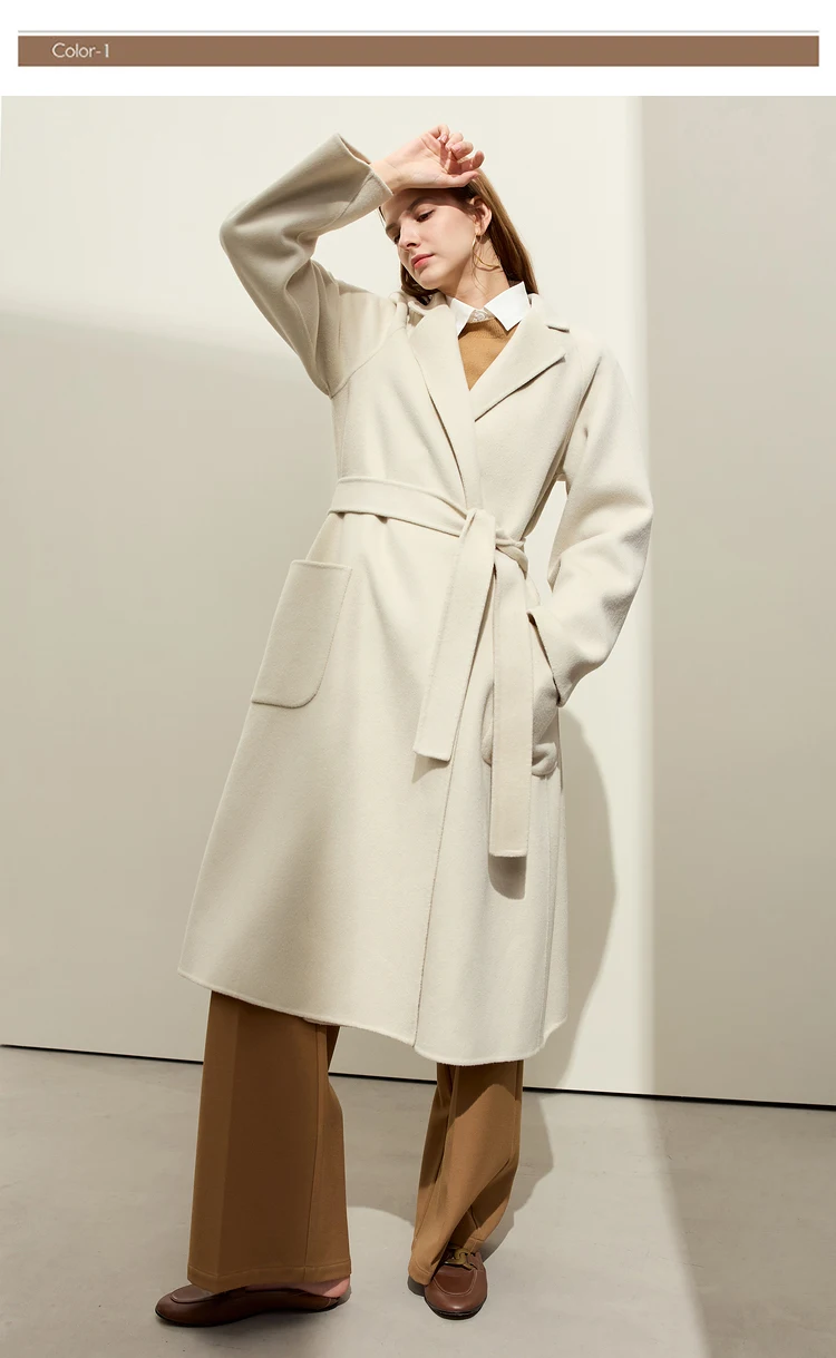 AMII Minimalist Wool Coat For Women 2024 Winter Blazer Collar With Belt Vintage Korean Fashion Long Blends Jacket 12424102