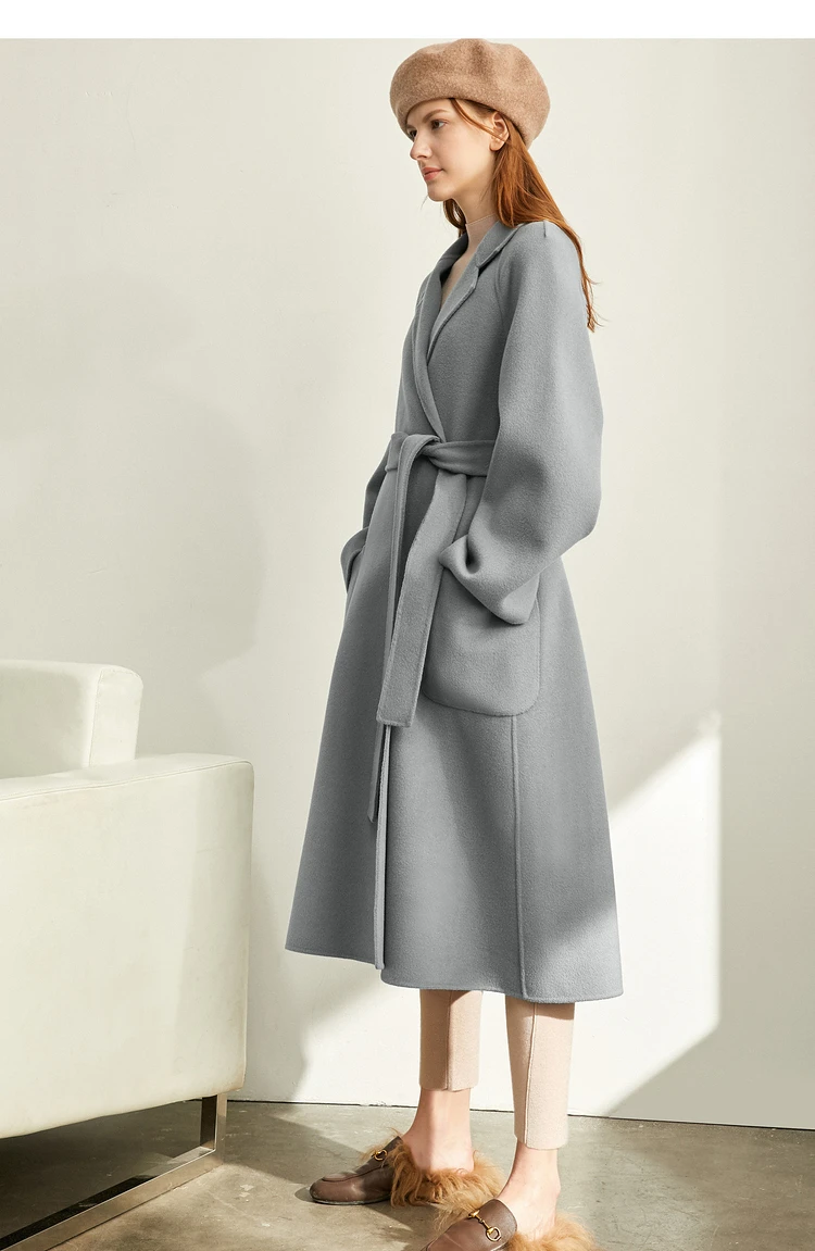 AMII Minimalist Wool Coat For Women 2024 Winter Blazer Collar With Belt Vintage Korean Fashion Long Blends Jacket 12424102