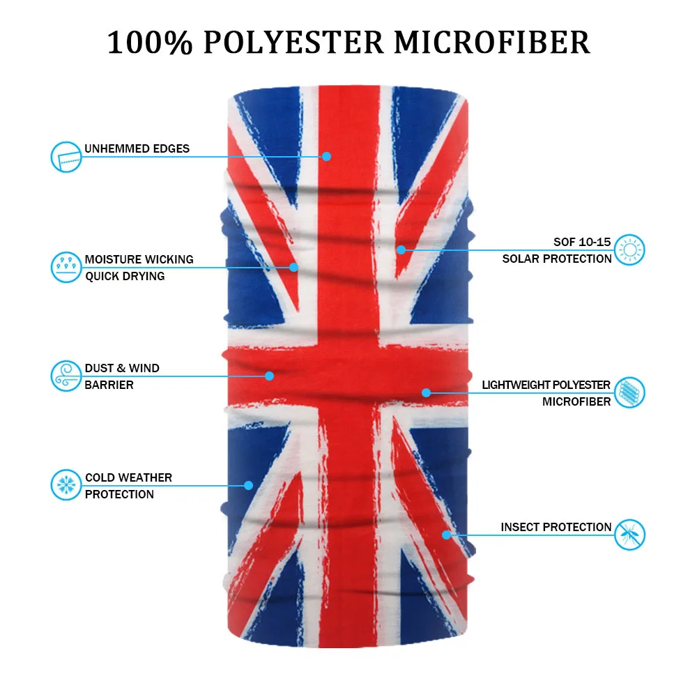 UK Union Flag Neck Tube Bandana Great Britain Headwear Seamless Neck Gaiter Headwrap Face Mask England Flag Print Cycling Scarf