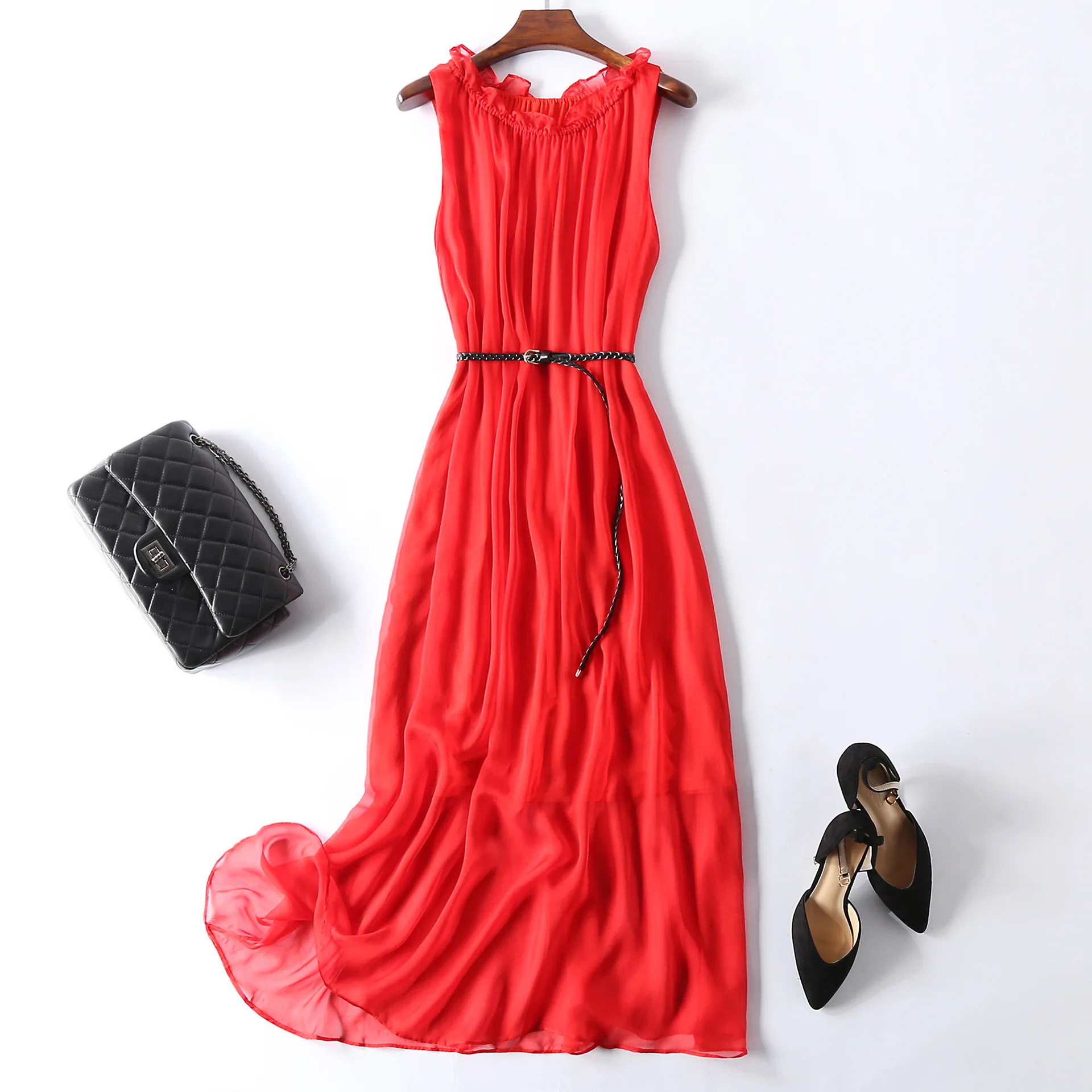 Tcyeek100%mulberry Silk Dress Women Korean Summer Dresses Sleeveless Beach Dress Womans Clothing Ladies Dresses Vestido Feminino
